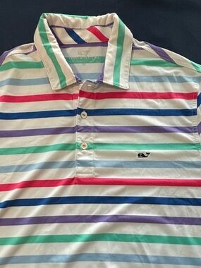 VINEYARD VINES Men white and multicolored stripes performance polo shirt Size M